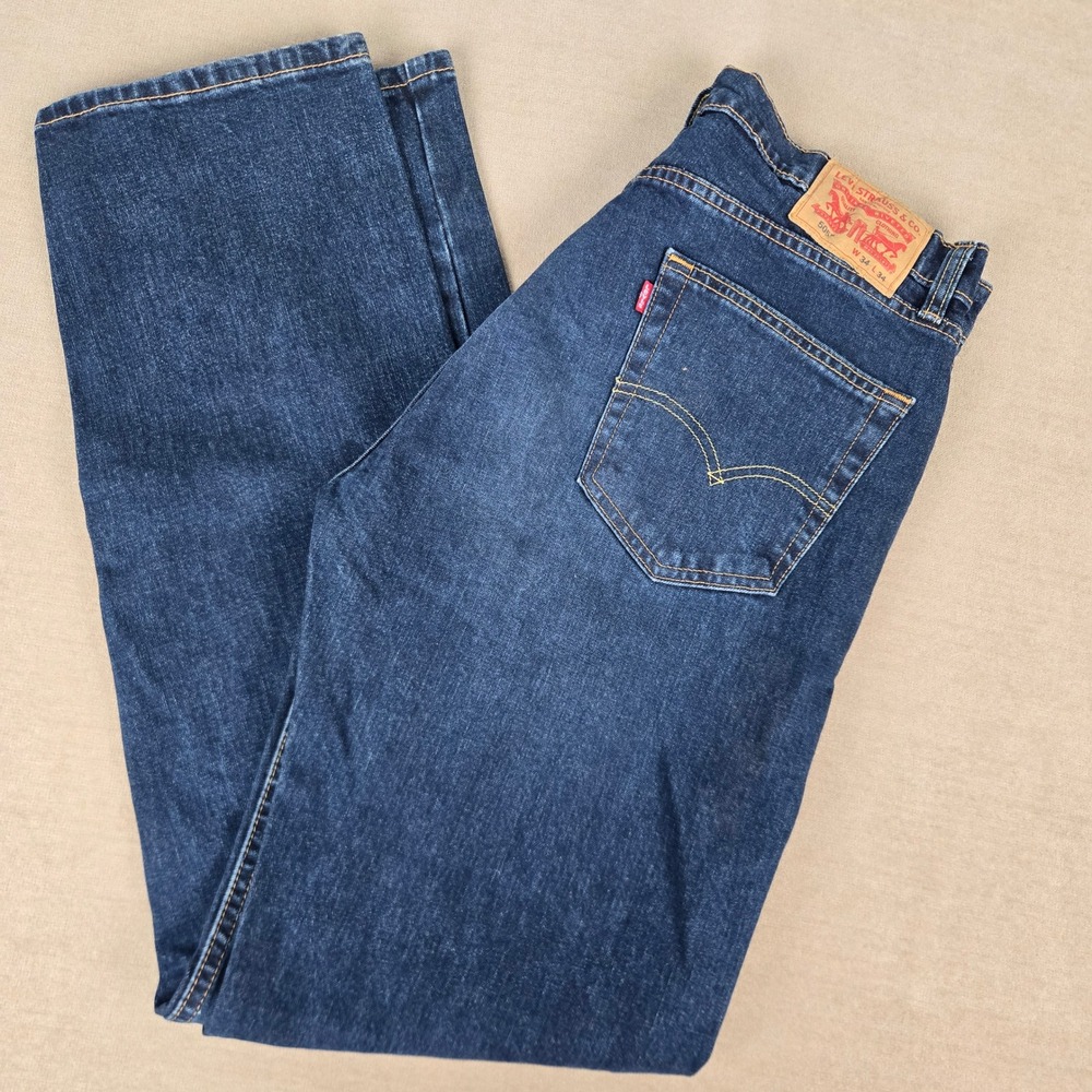 Levis 505 Regular Fit Jeans Mens 34x34 Dark Indigo Blue Straight Leg Denim